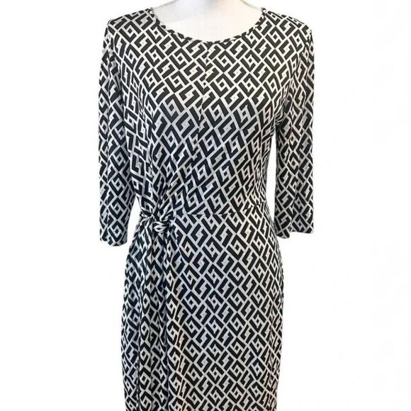 DVF New Julian Silk Jersey Wrap Dress Black White Chain Link Print | Large - Picture 3 of 14